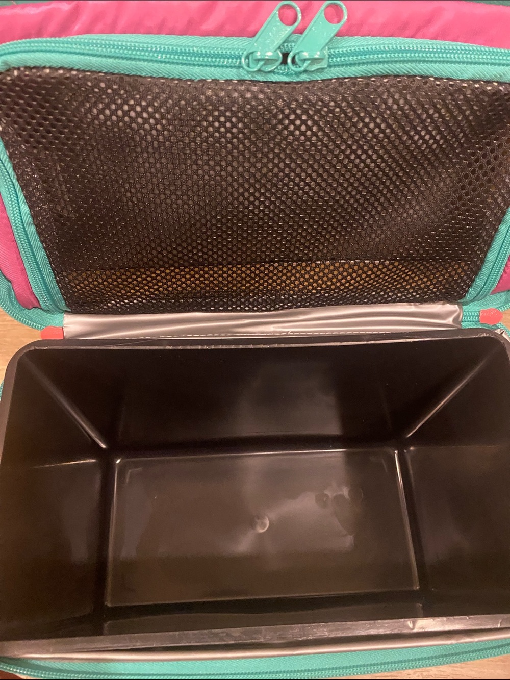 Ozark Trail Pink Cooler Bag with Yellow Strap and Teal Zippers - Picture 4 of 5